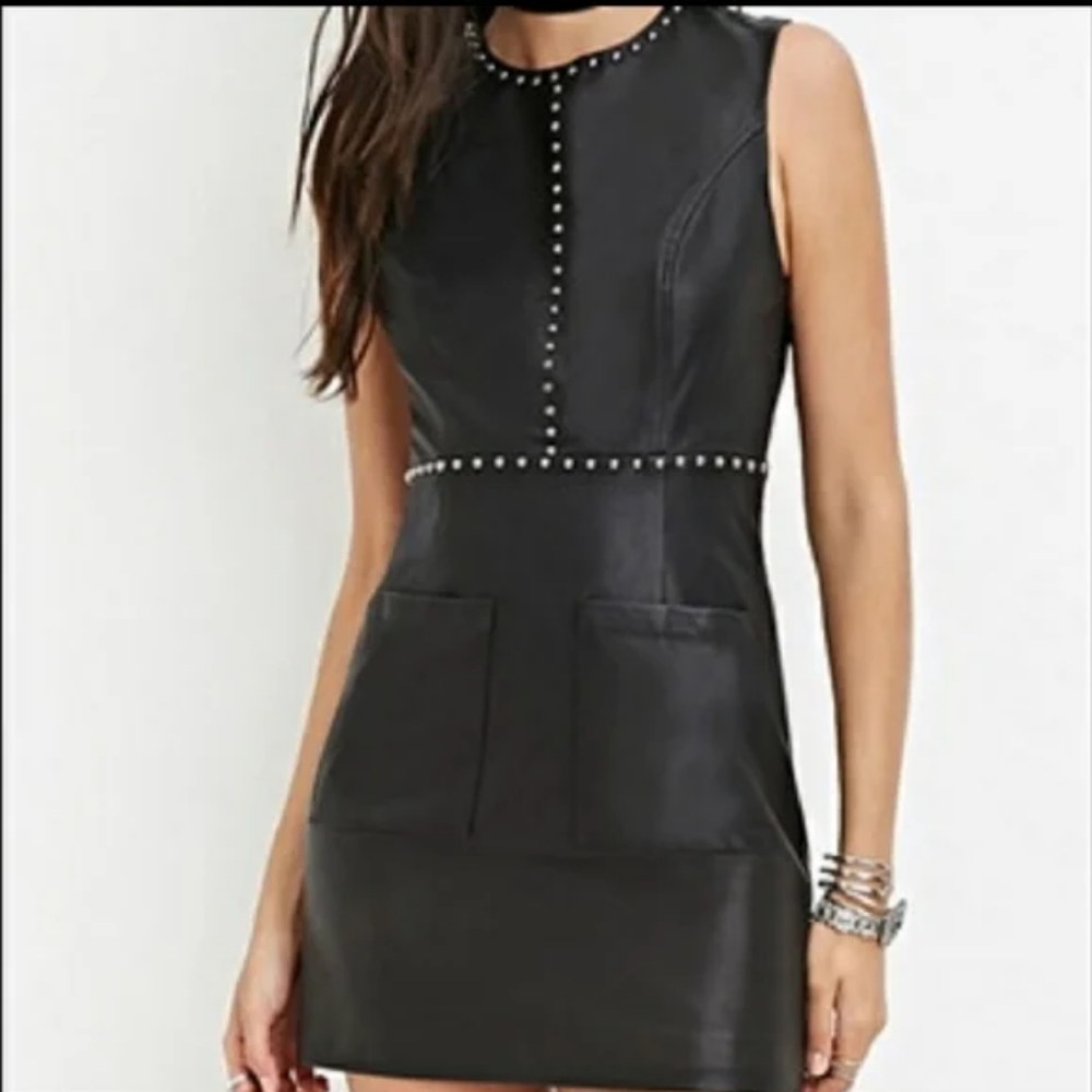 Forever 21 Black Studded Faux Leather Dress size (M)
